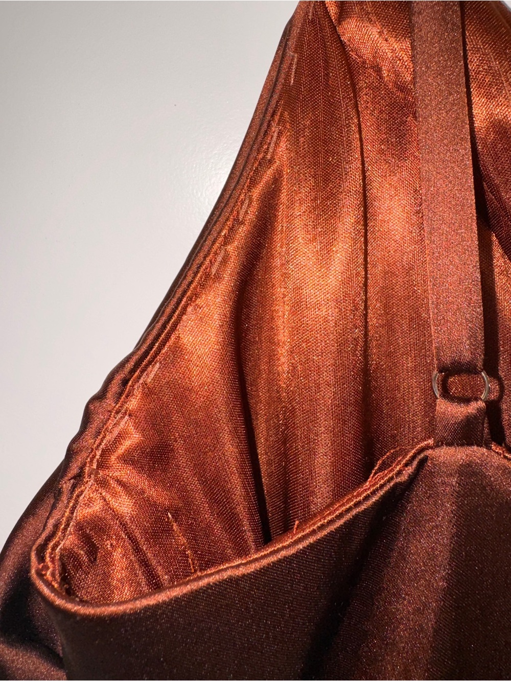 Revelry Satin V-Neck Maxi Gown in Deep Chocolate - Picture 9 of 9